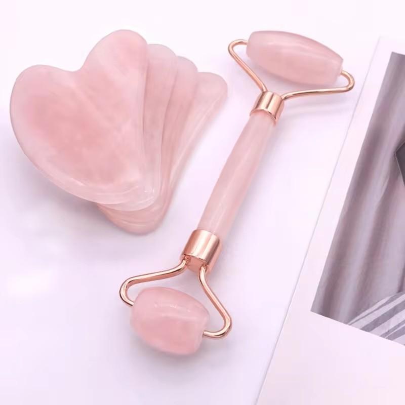 Non-Toxic Gua Sha Set - Facial Massager & Roller Tool Kit Double Sided Stone Scraping Board For Skin Care Spa Relaxation