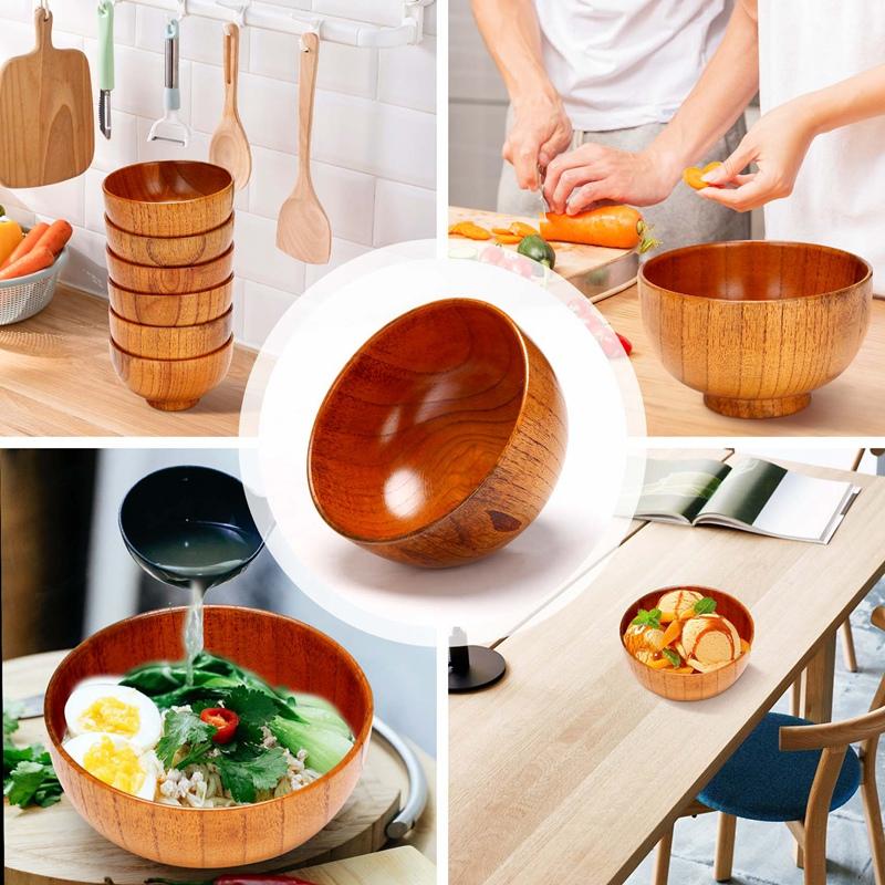 6 шт. Деревянные миски Сервировочная посуда для риса, супа, соуса, кофе, чая, украшения Деревянная салатница Кухонный набор столовых приборов