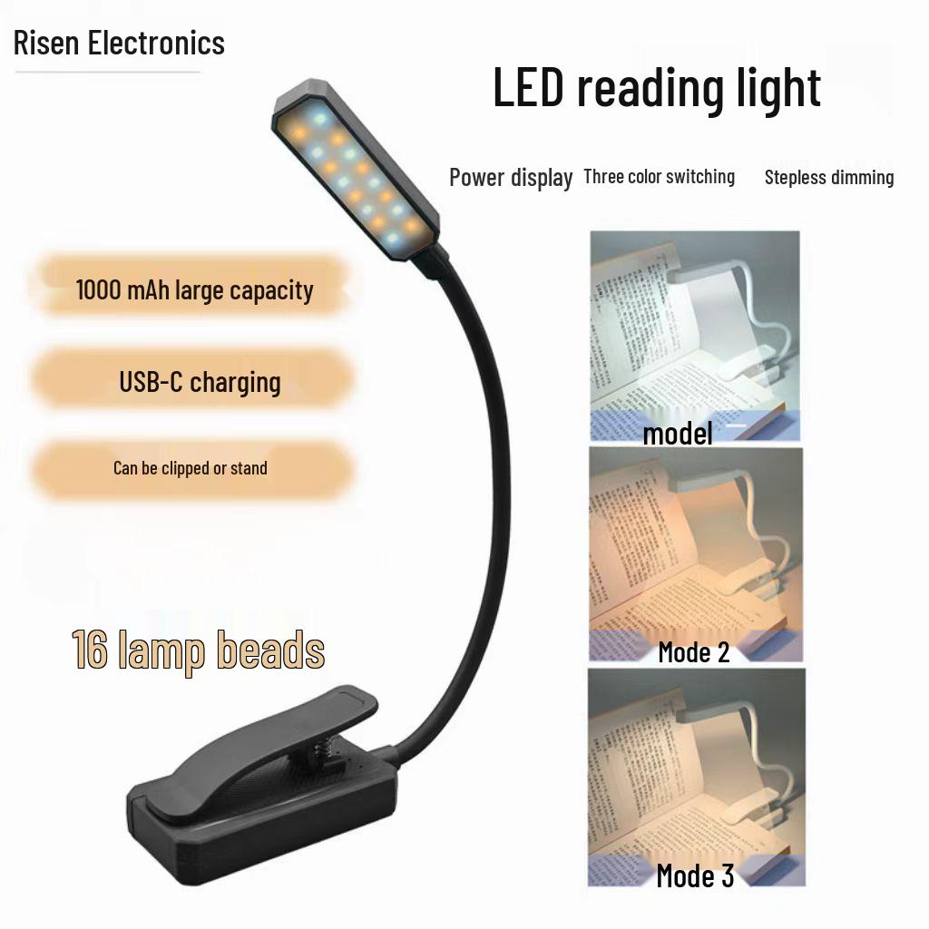 Portable LED USB Reading Lamp with Eye Protection and Anti-Myopia Features, Foldable and Clip-On Table Light for Study or Classroom Use.
