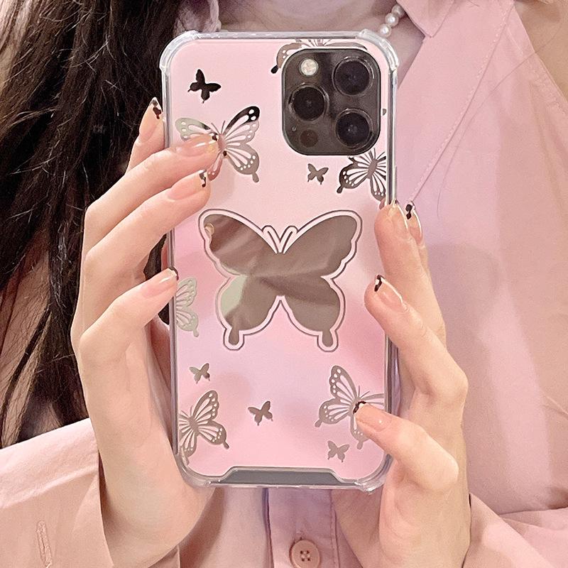 Чехол Zhitai Pink Mirror для iPhone 15/16 Pro/13, дизайн Butterfly для 12, Huawei Mate 60