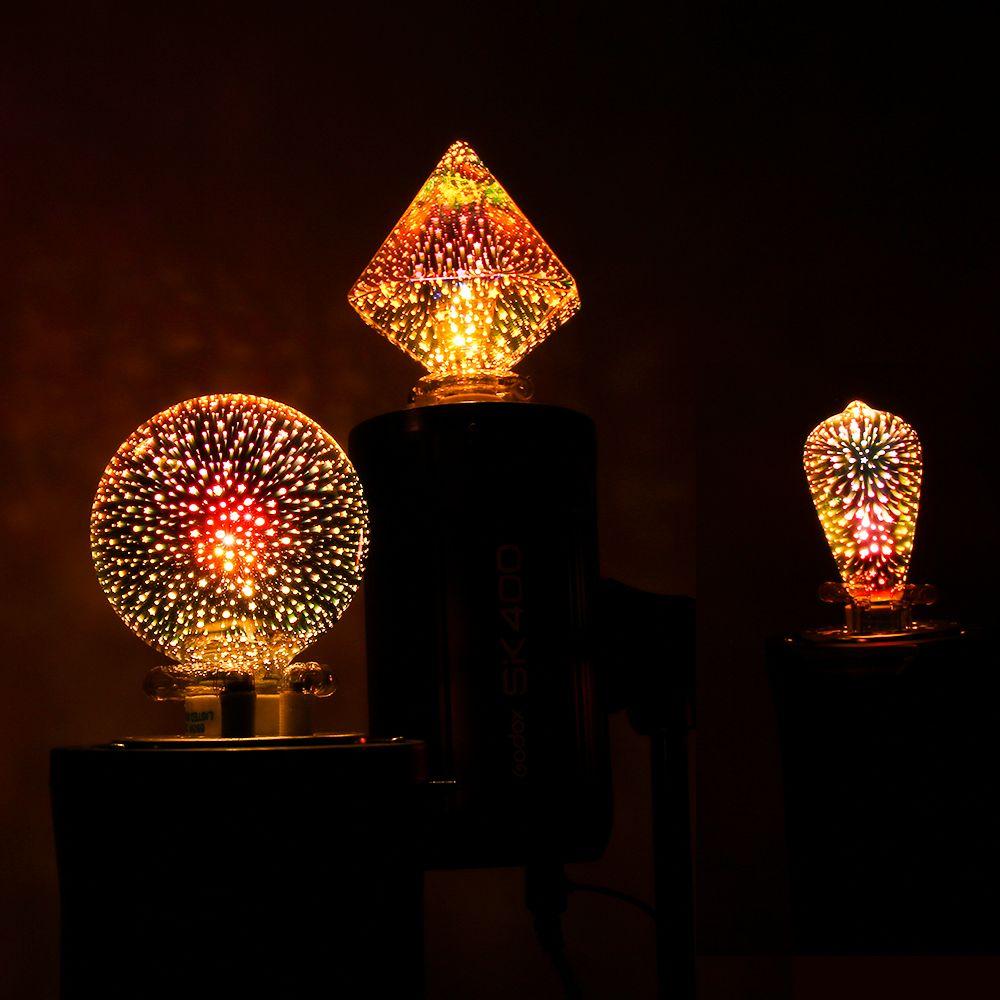 Шаровой светильник 3 Вт, винтовой разъем, держатель E27, стеклянная лампа Эдисона, 3D лампа для фейерверков, вечерние лампы