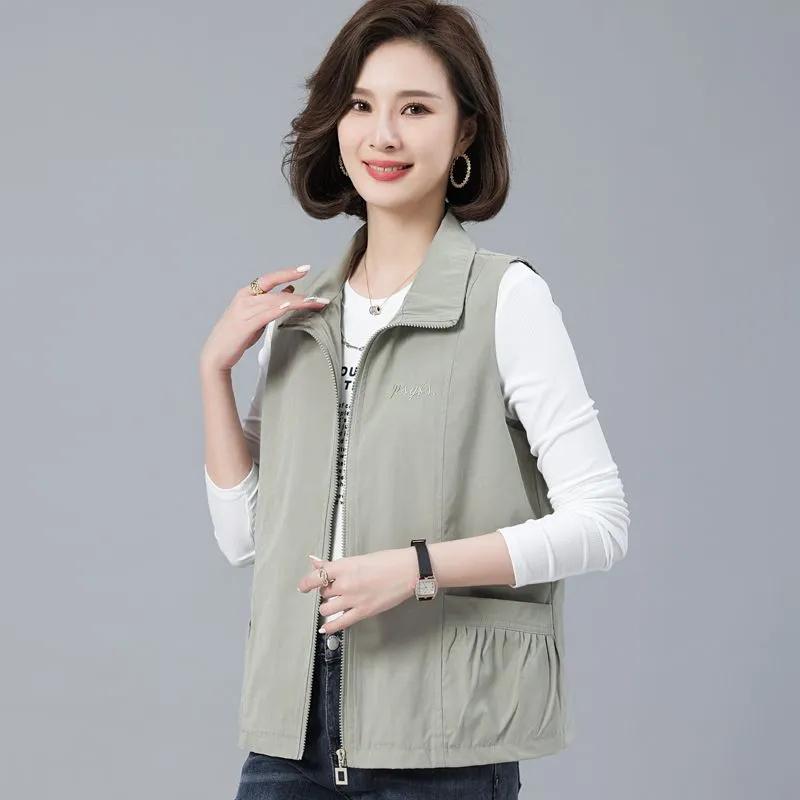 Весна Лето Тонкий Белый Жилет Женский Повседневный Базовый Безрукавка Куртка Кардиган Отложной Воротник Молния Жилет Chaleco Mujer 3XL