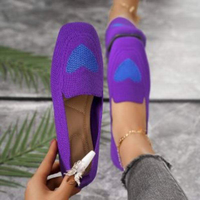 Цветовая блокировка любовь одинарная обувь осень новая летящая тканая сетчатая поверхность мелкий вырез один педаль ленивая плоская подошва повседневная женская обувь