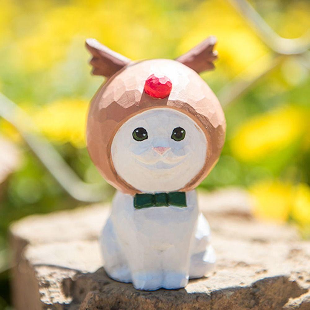 Скульптура кошки из массива дерева, расписанная мультяшными красками, ручной работы, с ручной гравировкой, кошачьи украшения, для девочек