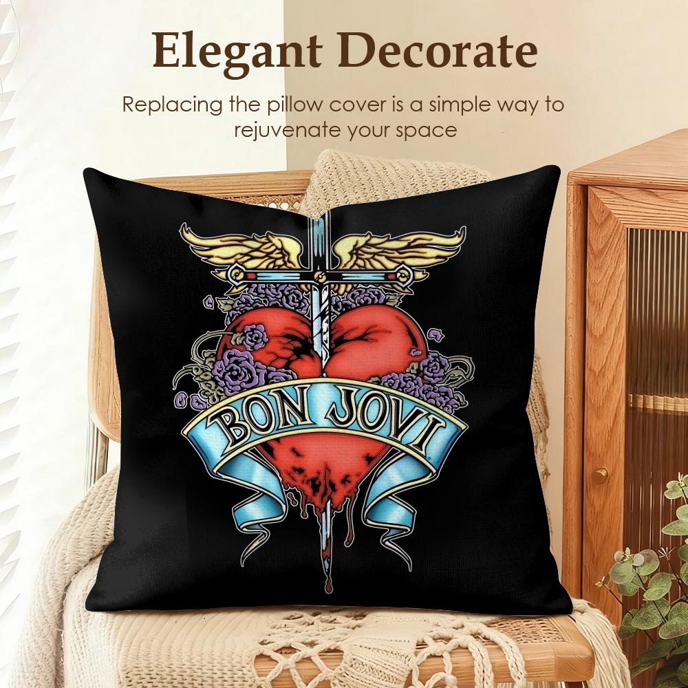 Band BBon Jovi Cushion Cover Natural Linen Organic Fabric DoubleSided Printing Sofa Home Decor Gift Pillow Case