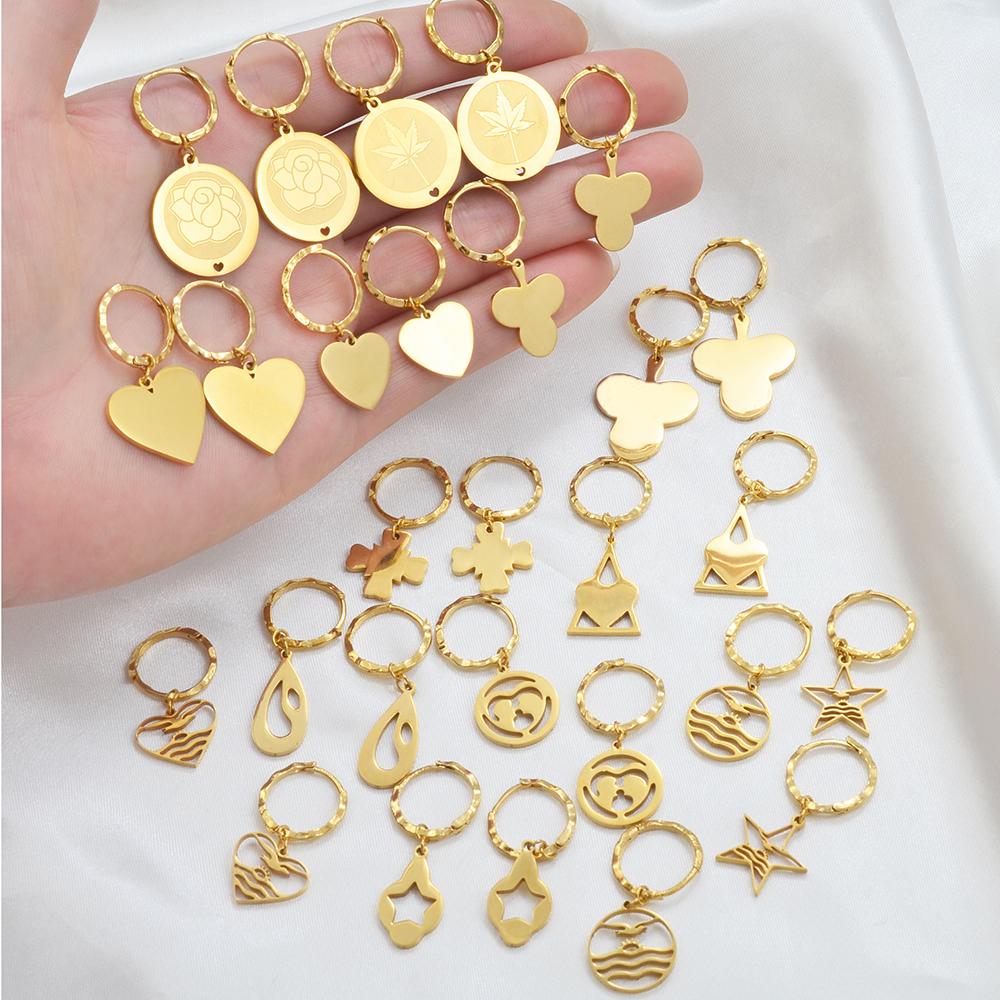 Anniyo Small Earrings for Women Girls Gold Color and Stainless Steel Kiribati Earring Island Style Jewelry #034021