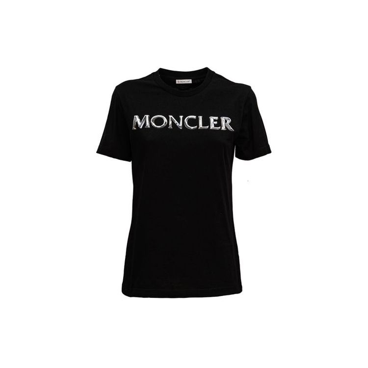 Moncler FW22 Круглый вырез Пуловер Принт с буквами Короткий рукав Футболка Женские топы Черный 8C00015829ET999