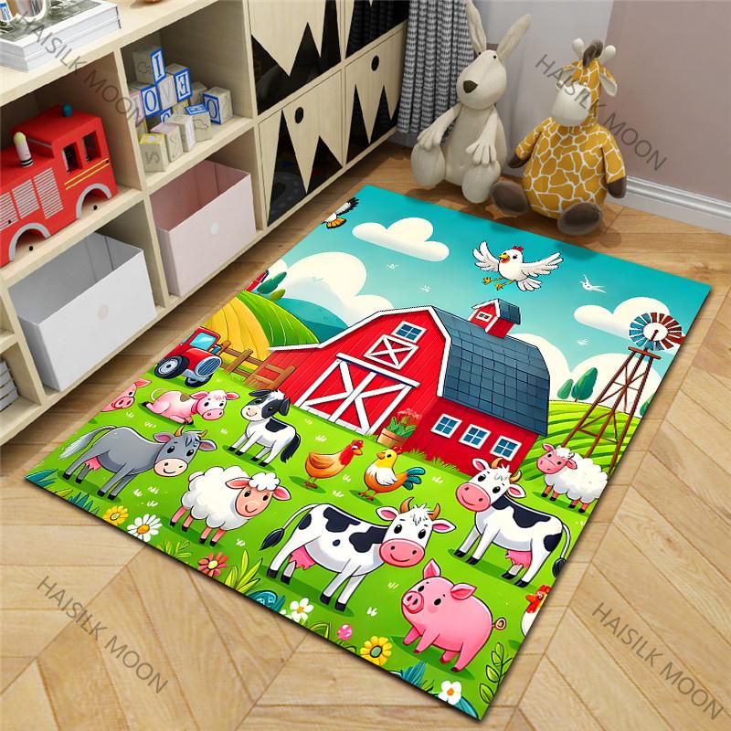 1PC Interesting Farm Cartoon Carpet for Living Room Bedroom Sofa Home Decor Non-slip Floor Mat Children's Activity Area Rugs