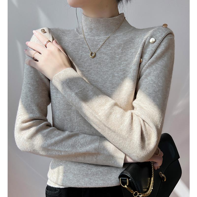 Модный элегантный однотонный вязаный свитер с полувысоким воротом для женщин, осенний повседневный облегающий свитер с длинным рукавом для женщин, топы, зимние теплые базовые трикотажные изделия 24880