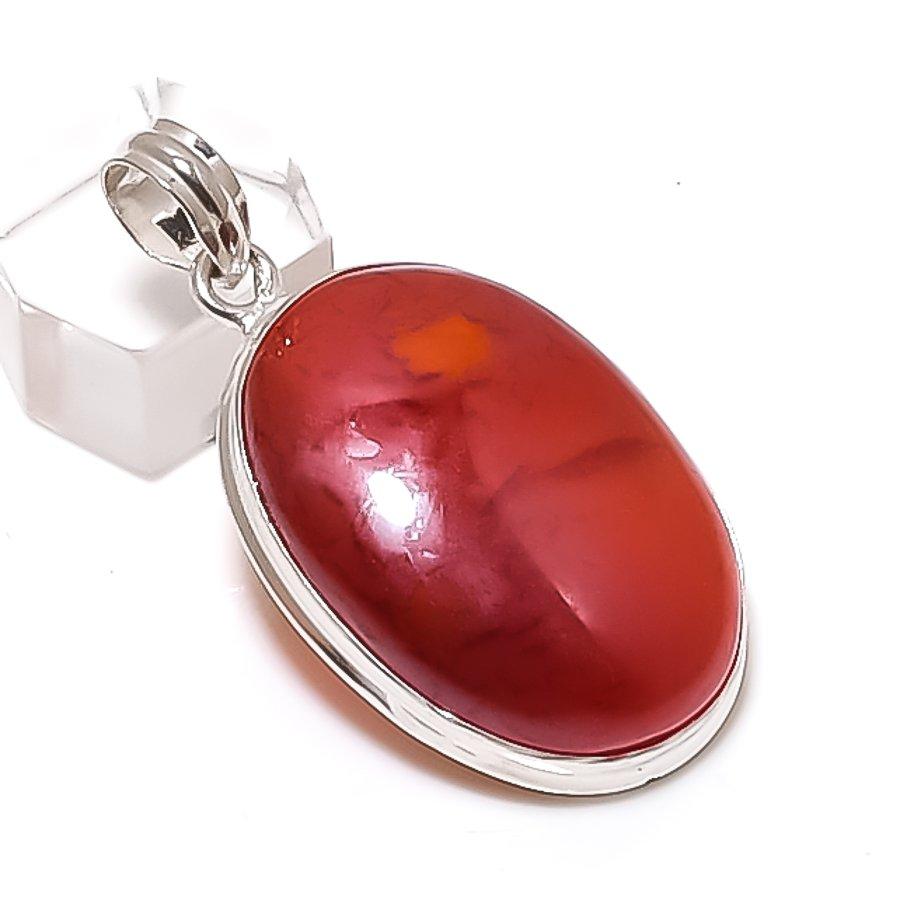 Carnelian Gemstone Handmade 925 Sterling Silver Jewelry Pendant 2.01" v7I99