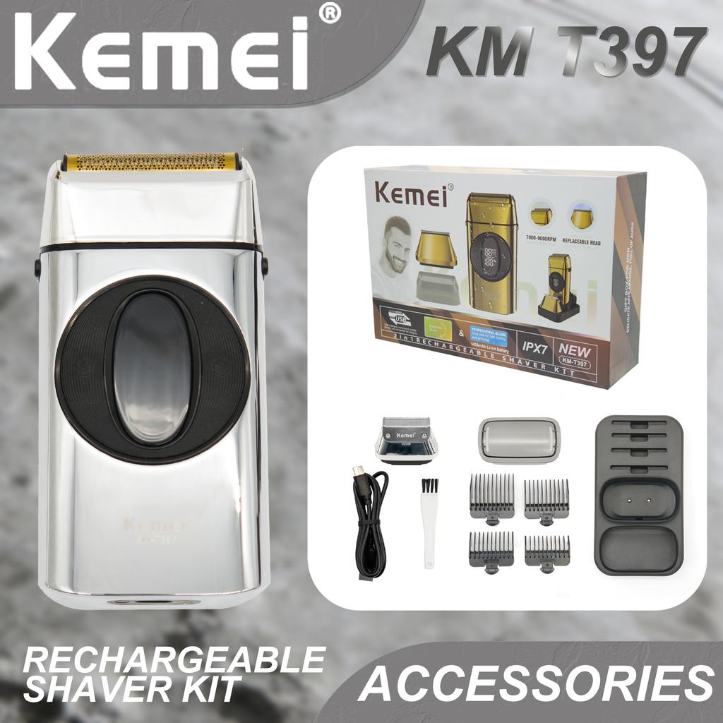 Kemei Beard Trimmer Professional Hair Trimmers IPX7 Beard Shaver Metal Electric Shaver 10000 RPM Beard Trimmer Men 2 IN 1 KM-397