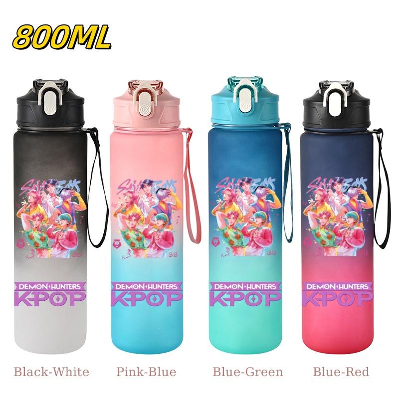 800ML KPop Demon Hunters Gradient Cartoon Pattern Big Capacity Straw Water Cup Outdoor Portable Sports Drink Bottles Travel Mug