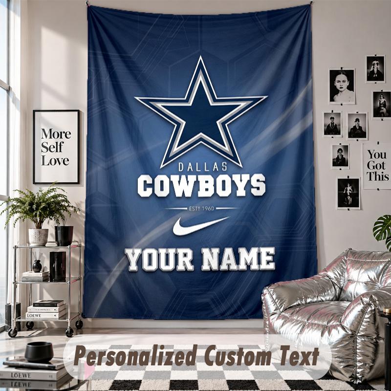 Wall Hanging Tapestry With Custom Name & Text, Dallas Cowboys Decorative Tapestry For Bedroom
