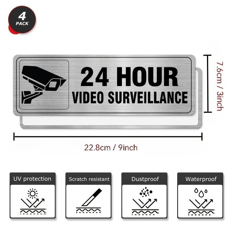 24-hour Video Surveillan Aluminum Signs - Silver, Metal Door/wall Signs, for Commercial and Restaurant Security wall decor
