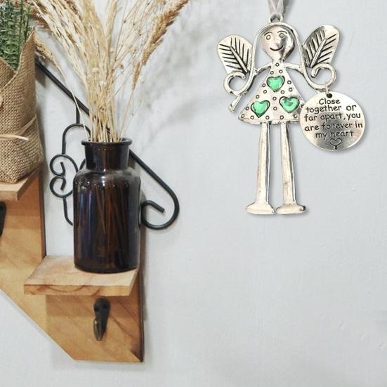 Angle Girl Hanging Decoration Iron Art Silver Color Wing Love Heart Rhinestone Carved Words Friendship Ornament Pendant Birthday Festival Gift