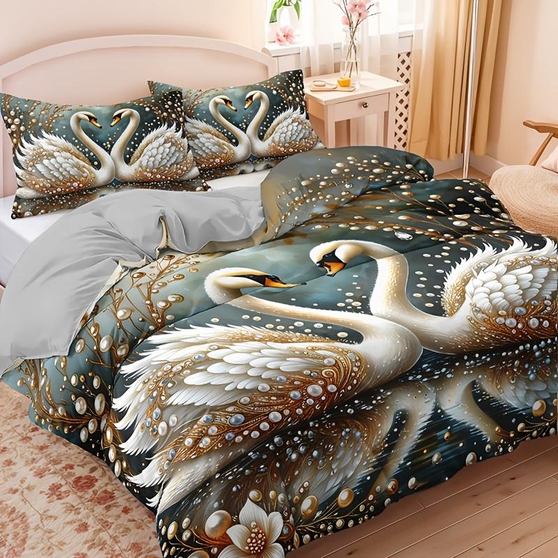 Crown Swan Gemstone Duvet Cover Set High-Definition Print 1 Duvet Cover + 2 Pillowcases Inserts For Home And Dorm