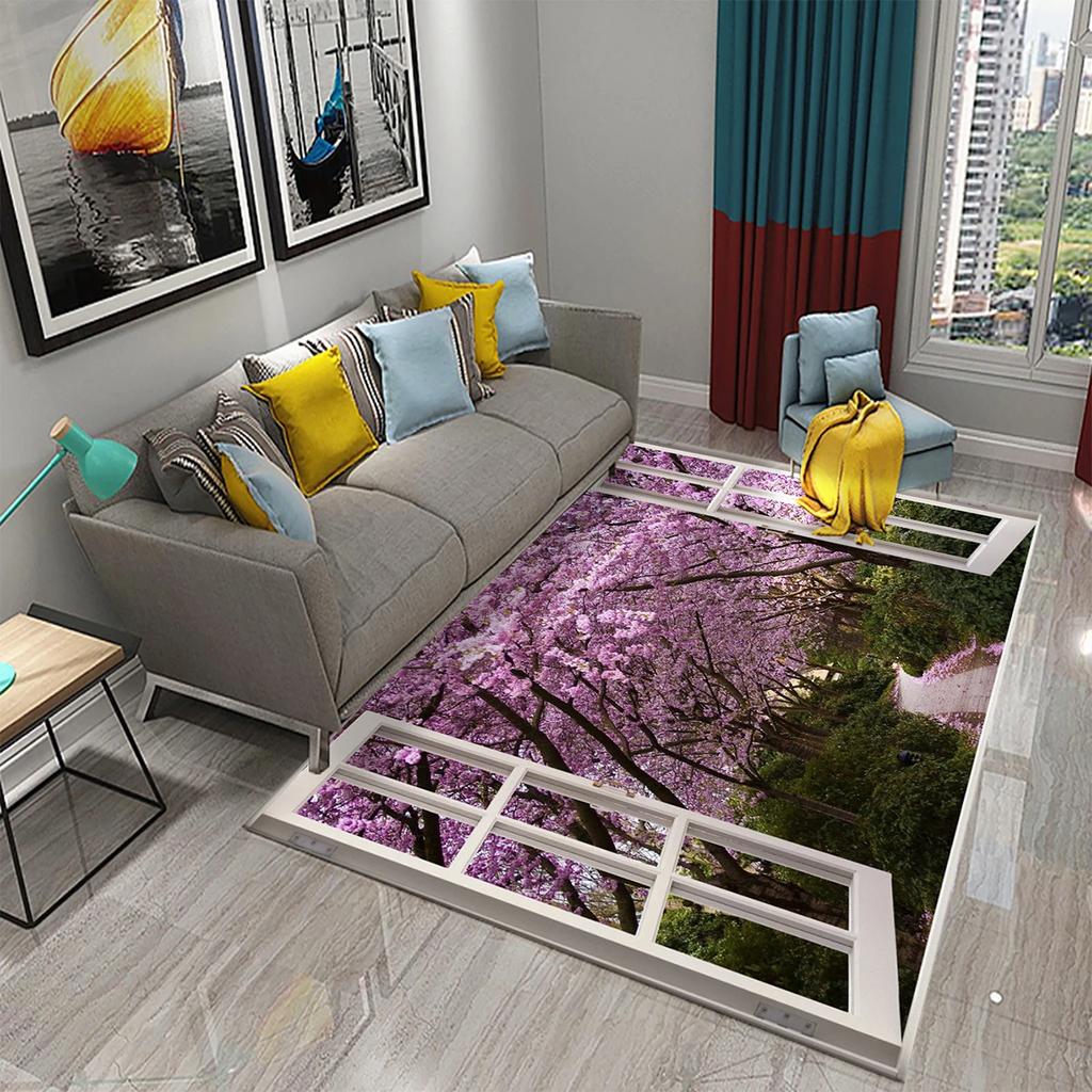 3D Современный ковер с пейзажем за окном Красивый вид за окном Коврики Кухня Ванная Нескользящий коврик Ковры для декора гостиной и спальни