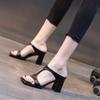 Модные универсальные однотонные босоножки на среднем толстом каблуке с квадратным носком, женские туфли на высоком каблуке 2024 года, весна-осень, новые тапочки