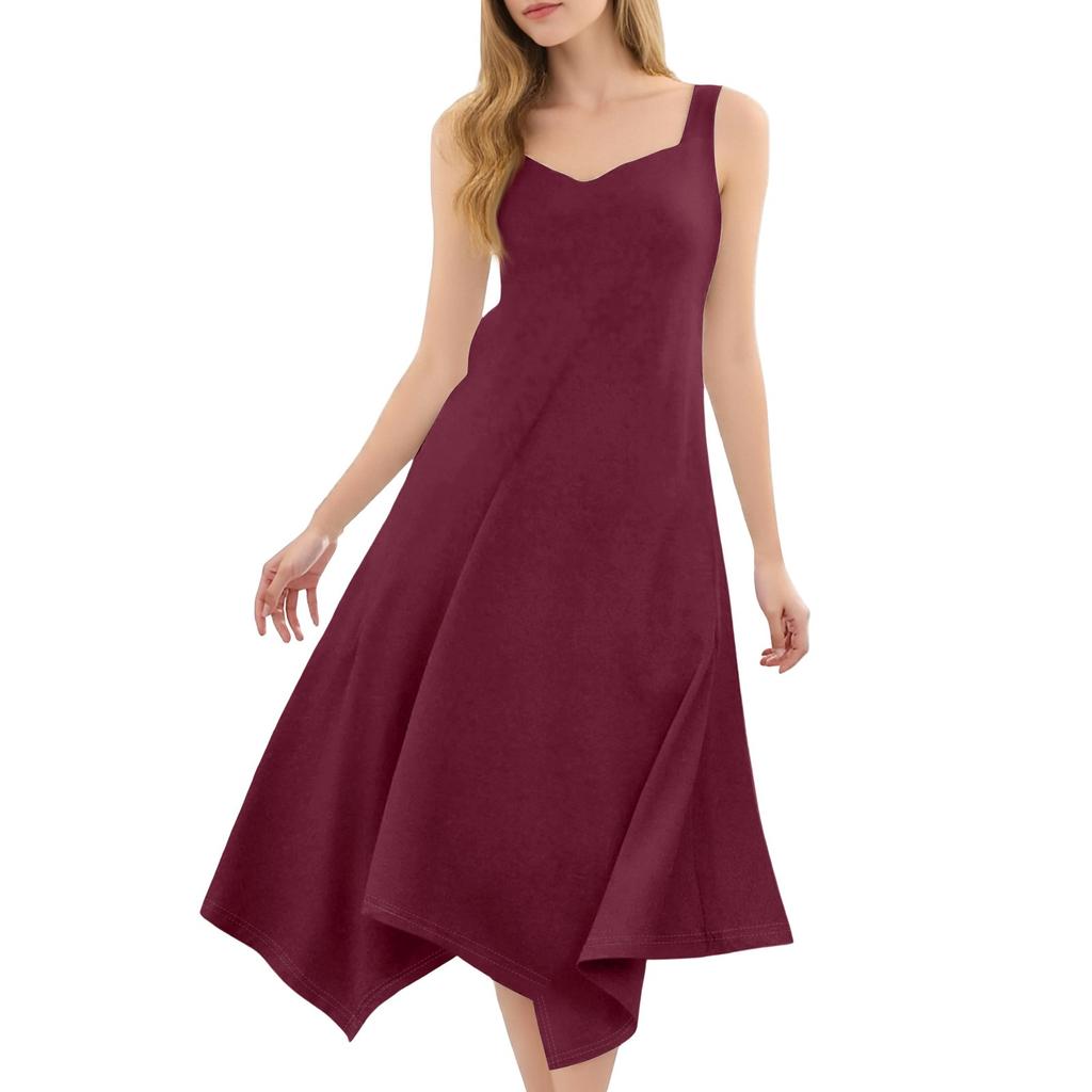 Женское повседневное модное платье миди без рукавов с круглым вырезом и нерегулярным подолом