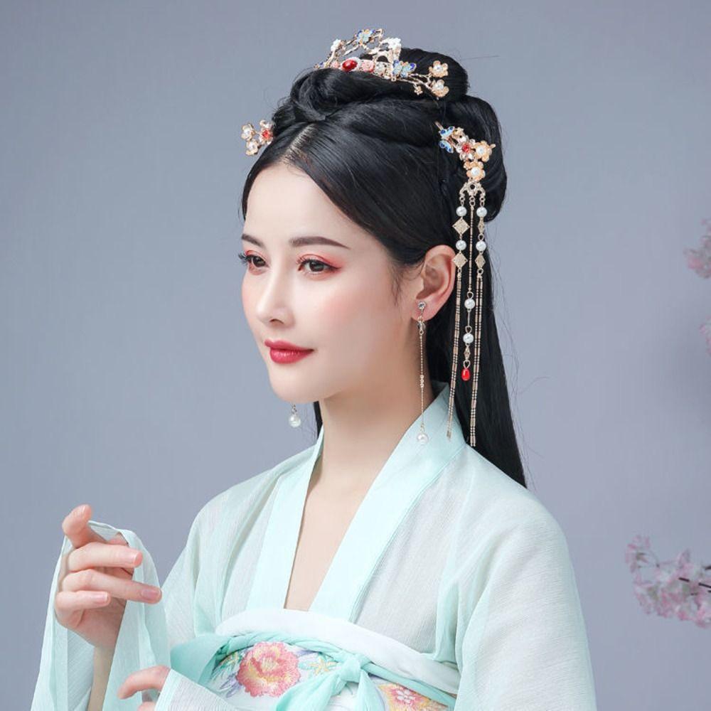Головной убор Цветочная кисточка Шпилька для волос Жемчужина Заколка для волос в китайском стиле Ретро-ханьфу Набор для вечеринки