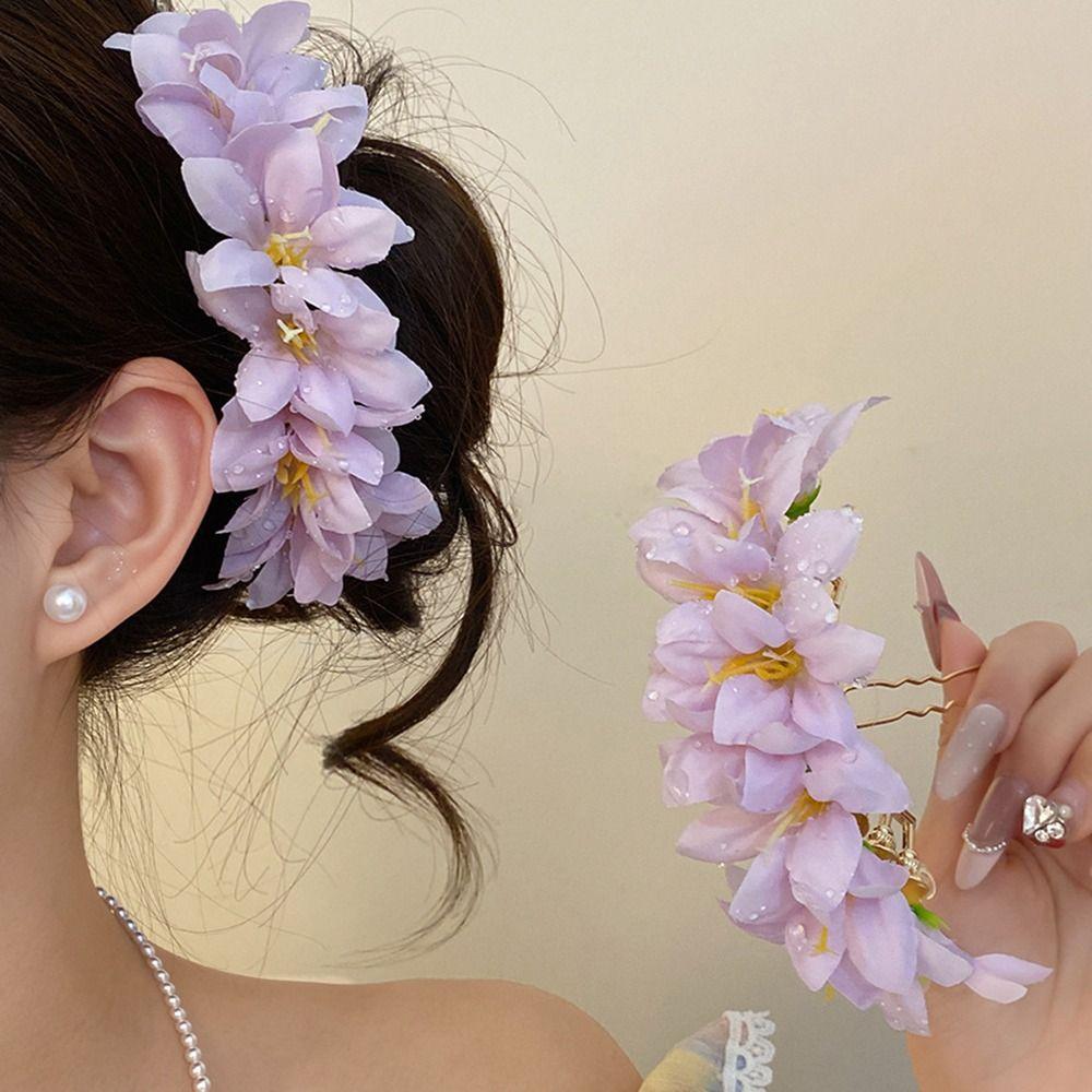Sweet Chinese Style Red Flower Hairpin Super Fairy Wedding Traditional Hair Accessory Vintage Bridal Hair Ornament for Brides