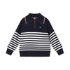 Удобный Повседневный Полосатый Свитер с Большим Воротником Женский свитер Легендарно-Синий F11W411406F-NV