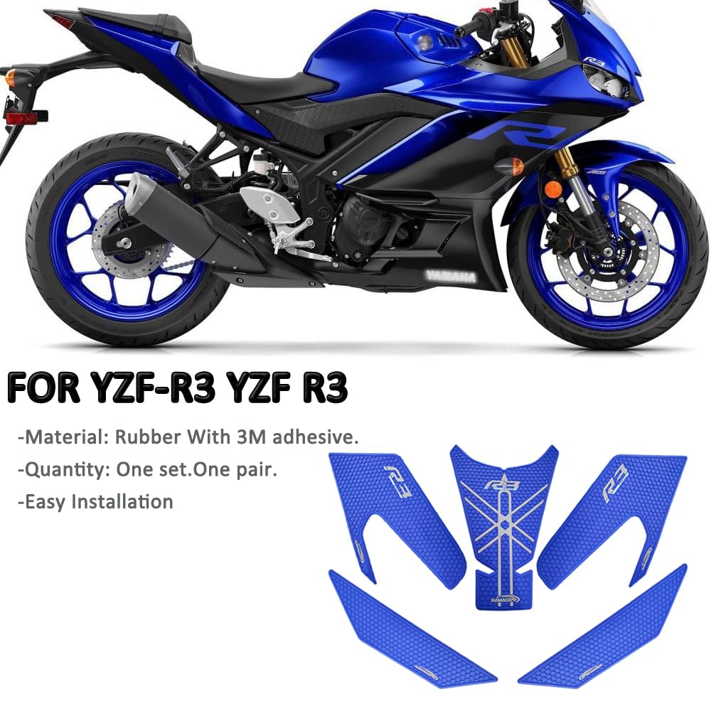 XIAMAOZPR Наклейка-протектор на бак мотоцикла Decal для 2025 2024 2023 YZF-R3 YZF R3 Боковые накладки на бак для коленей сцепление Тракционная накладка на бак Боковая Новая модель...(синий)