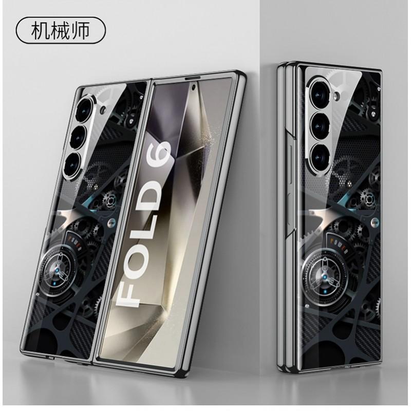 Galaxy Z Fold6 Case Electroplated Glass Back Hard Shell Protective Cover Women Anti-Drop Foldable Phone