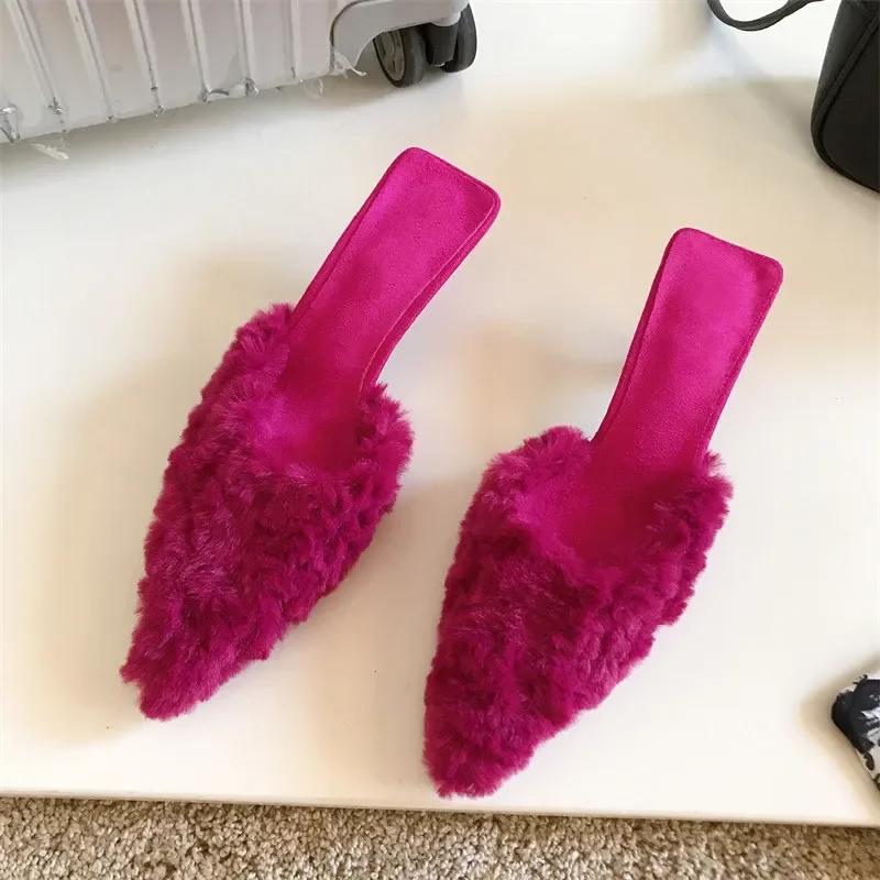 Женские туфли на высоком каблуке Замшевые тапочки 2023 Новый тренд Весенняя мода Вечеринка Сексуальные лодочки Повседневные женские туфли-стилет Сандалии с мехом Mujer