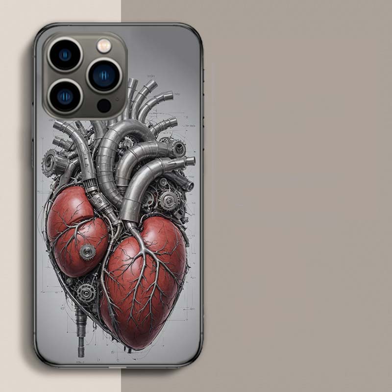 Чехол для телефона в форме сердца с изображением двигателя для iPhone 17 Air 15 Pro 14 Plus 16 Pro Max 12 13 Mini 11 16E X XS. Милый и оригинальный чехол.