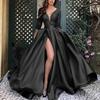 Women's Fashion Long Sleeve V-Neck Bronzing Large Lace Sexy Long Dress Tail Banquet Evening Dress