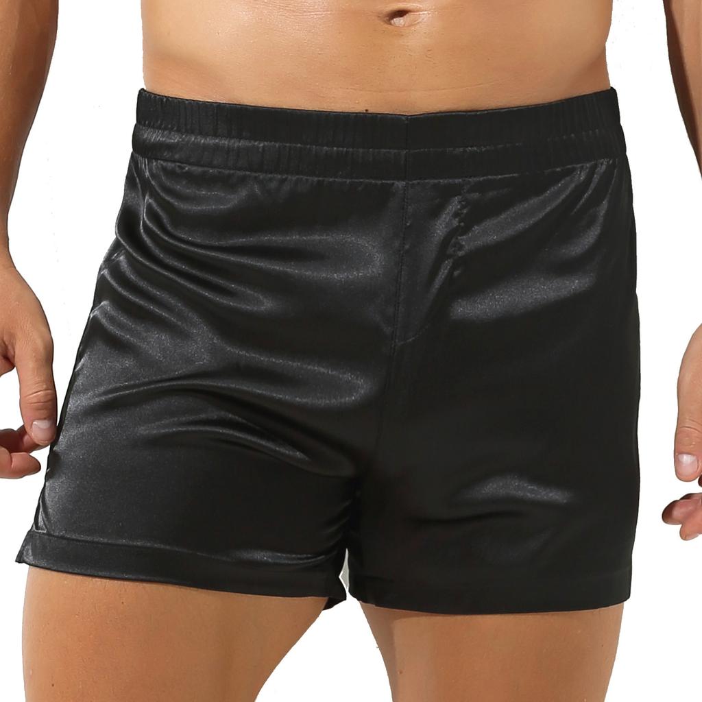 Мужские атласные шорты с эластичным поясом и боковыми разрезами, шелковистые трусы-боксеры, одежда для сна