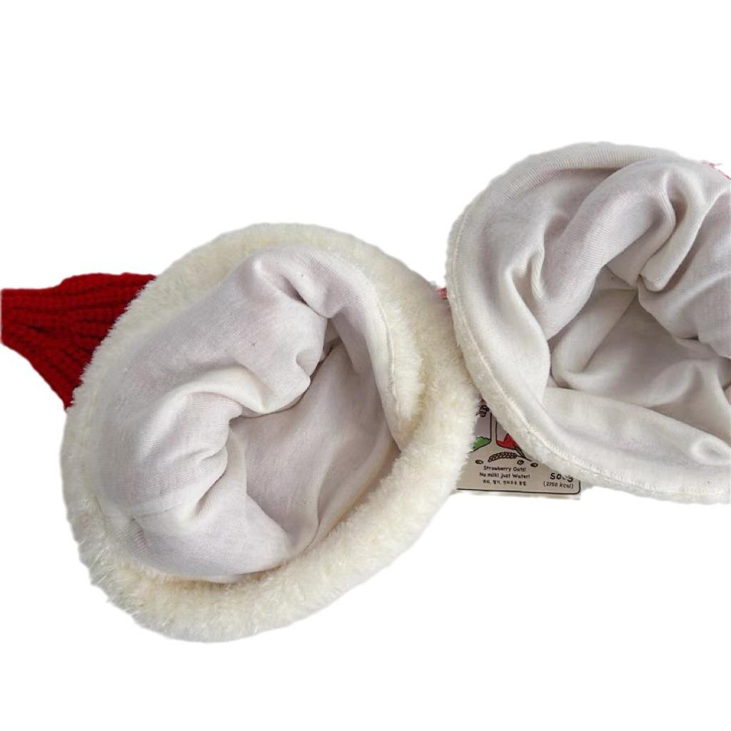 Детская праздничная теплая вязаная шерстяная шапка - Красный плюш для Рождества и Нового года