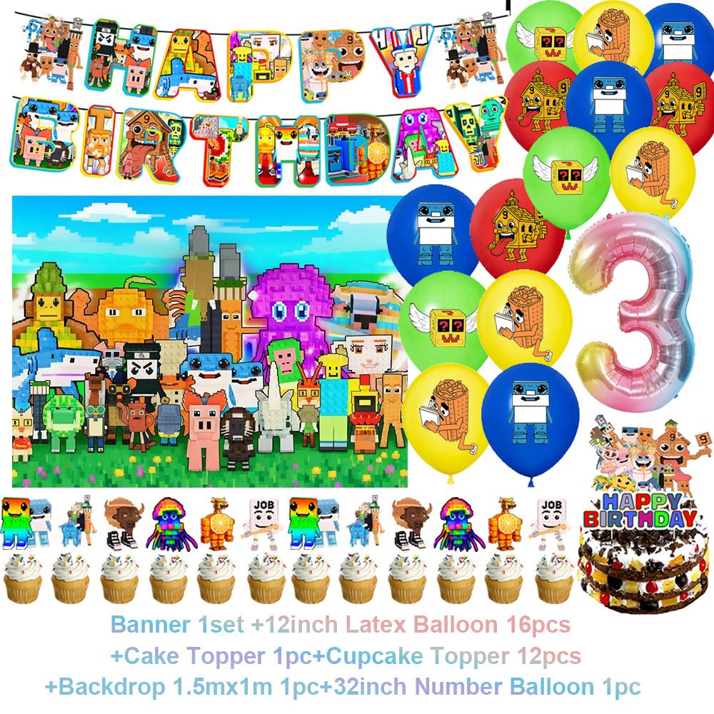 Steal n Catch The Brainrot Birthday Party Decorations Number Balloon Cake Topper Popular Game Background Party Supplies Kid Gift