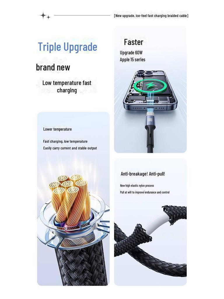 PISEN 60W Кабель для быстрой зарядки Type-C с двумя головками для Apple и Huawei