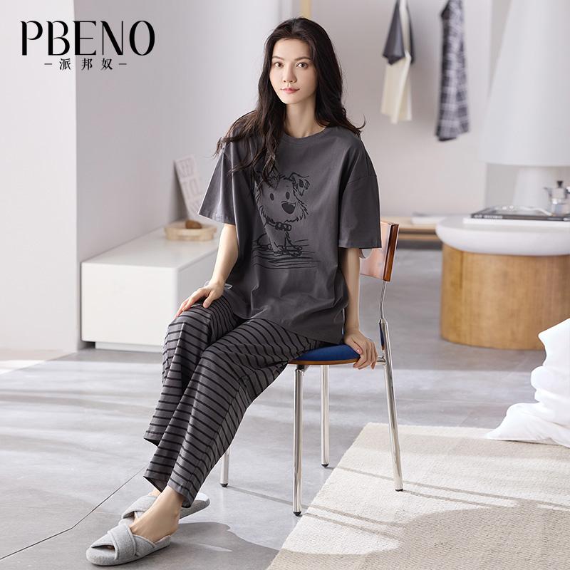 Paibangnu pure cotton short sleeved pants summer new style loose fitting girls can wear home clothes fd