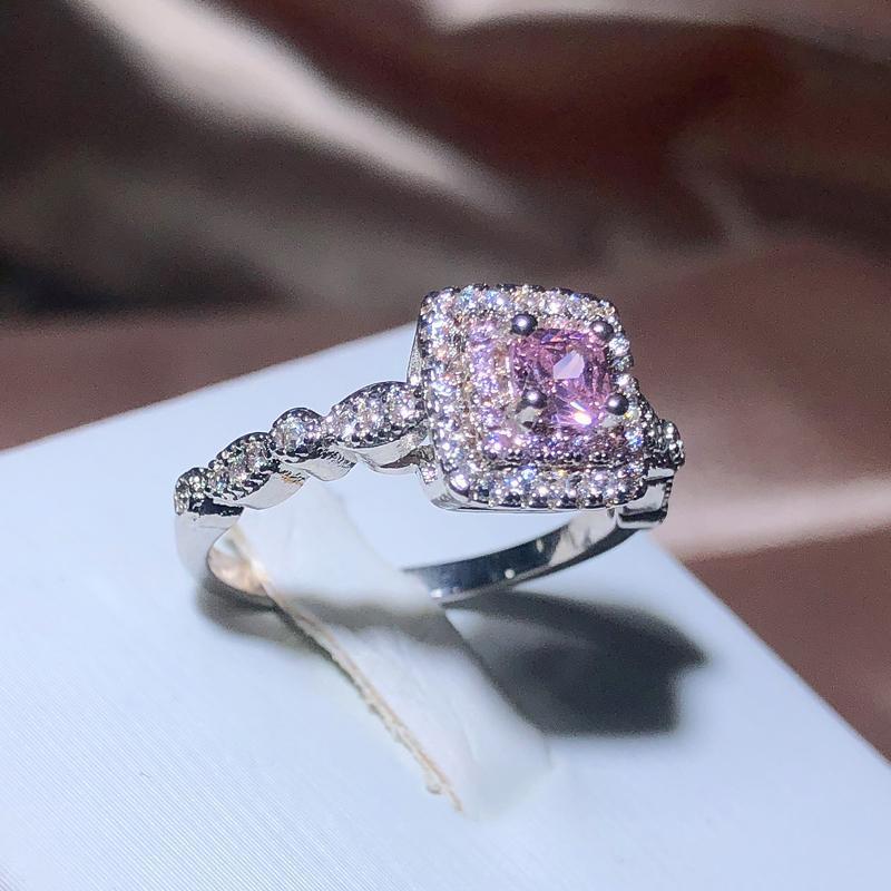 New Square Big Pink AAA Cubic Zircon Rings For Women 925 Silver Trendy Party Engagement Wedding Jewelry Geometric Zircon Ring