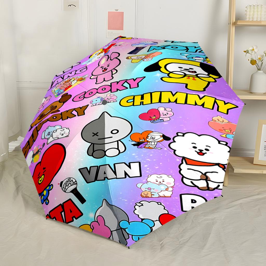 Bts Army Celebration Portable Automatic Umbrella Folding Umbrella with 8 Ribs Durable Plastic & Iron Travel Essential Fashionable Accessory