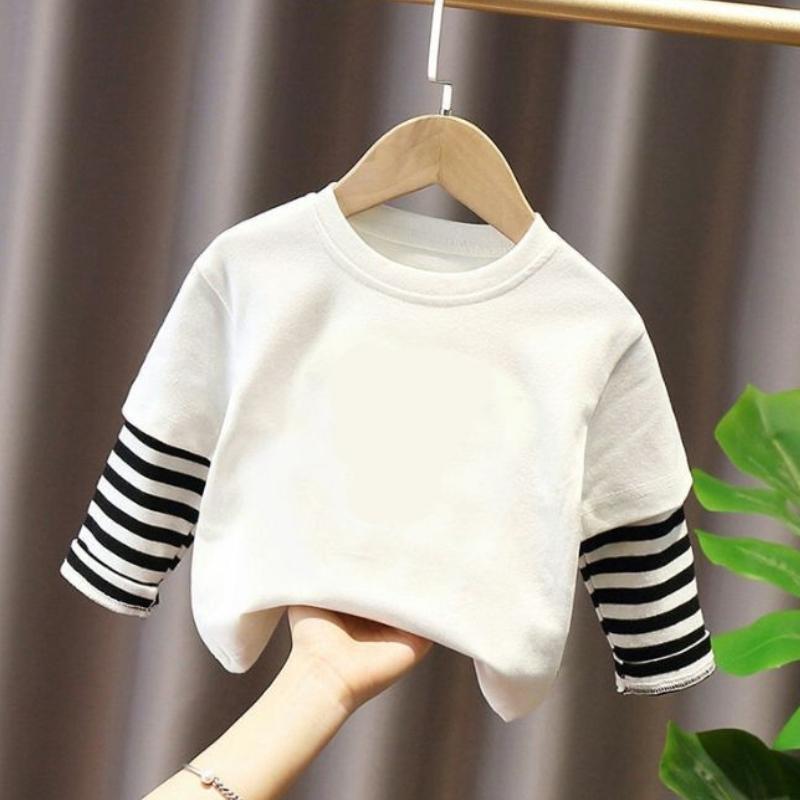 Children Long Sleeve T-Shirt Kids Tops Boy Solid Color Fashion Striped Sleeves Tee Girl Casual Cute Shirt Spring Autumn Clothing