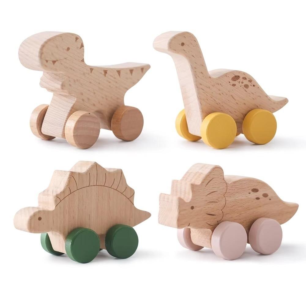 Developmental Cartoon Dinosaur Car Hand-decorated Wooden Block Toy Baby Birthday Gift