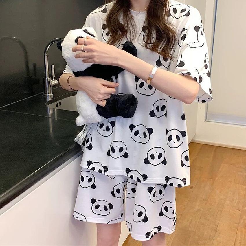 Женская одежда для сна, милый пижамный комплект с мультяшным принтом, летние футболки с короткими рукавами, шорты, одежда для сна