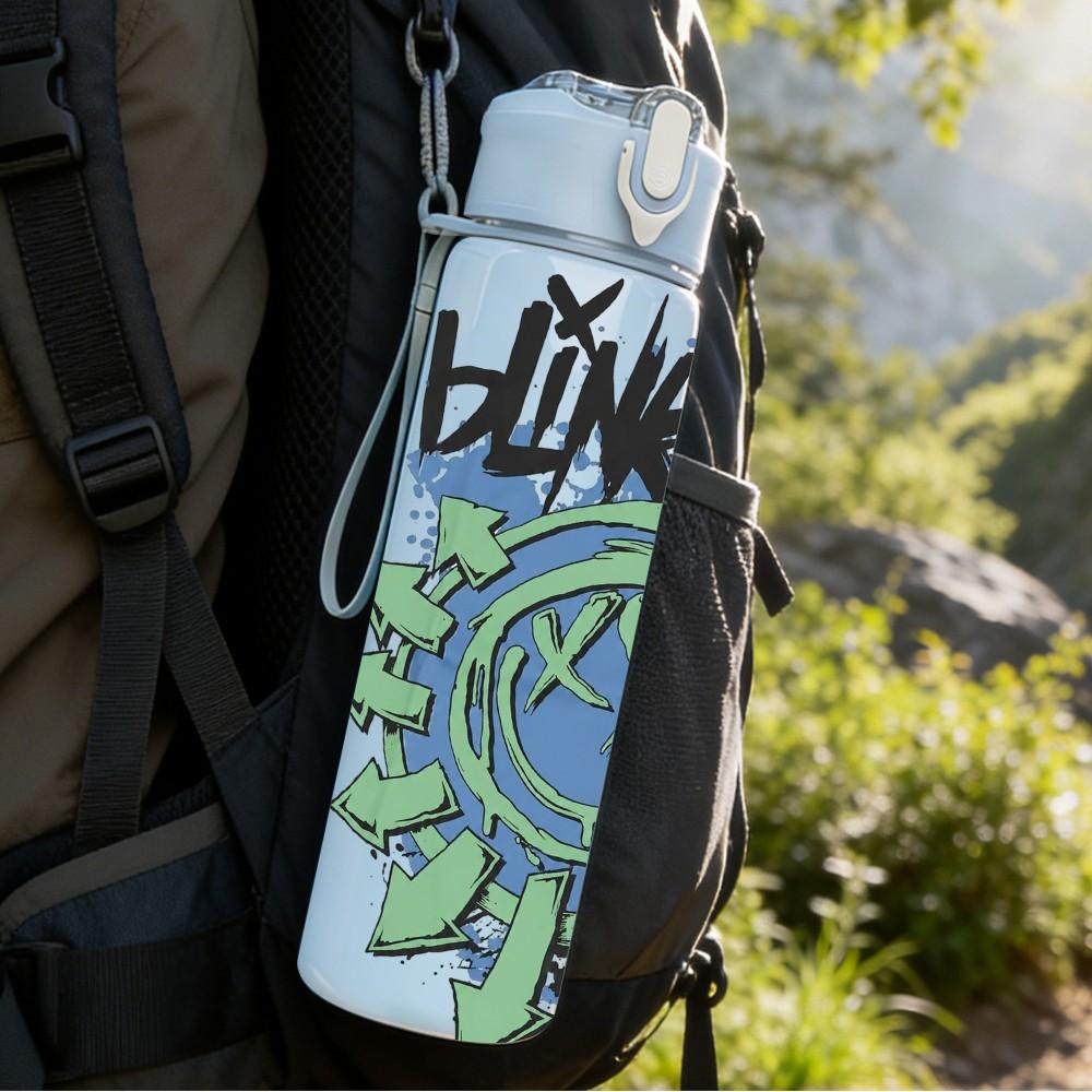 1PC Green Circular Art Badge 750ml sports water bottle leakproof straw lid outdoor office home