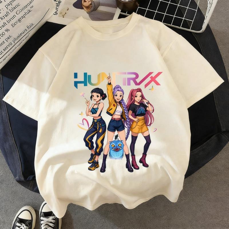 Kpop Demon Hunters Huntrix Футболка Женская Мужская 2026 Лето Короткий Рукав Футболка Аниме Принт Streetwear Повседневные Топы Детская Одежда Y2k