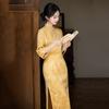 Yellow national style new Chinese long autumn long-sleeved cheongsam improved young women's high-end sense retro slim spring and autumn