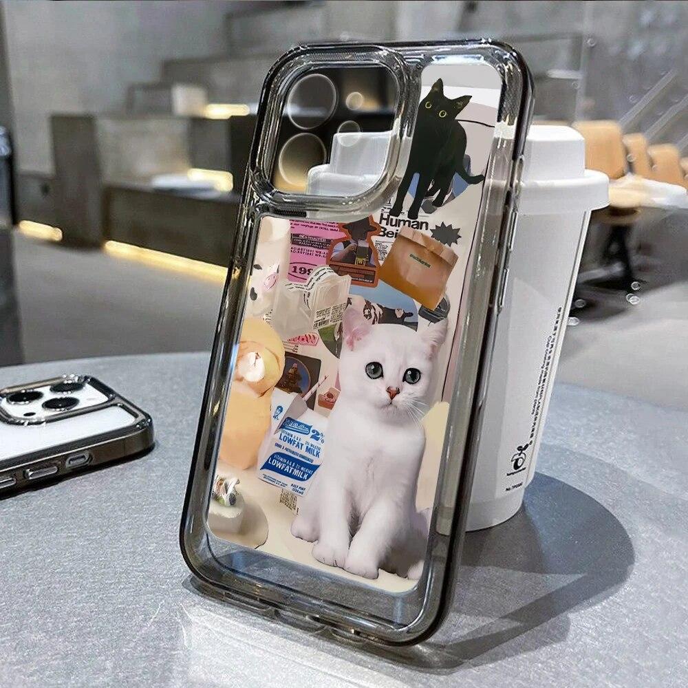Мягкий чехол для телефона с изображением милого кота и животного для iPhone 11, чехол для iPhone 15 Pro 12 13 14 Pro Max XR XS Max X 7 8 Plus SE 2020, прозрачный чехол Y2k