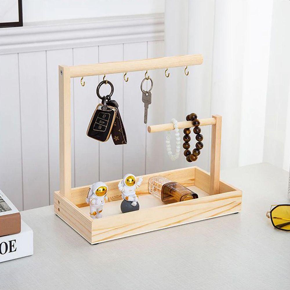 With Hooks Key Storage Rack Wooden Bathroom Shelf Jewelry Display Plate Earrings Pendants
