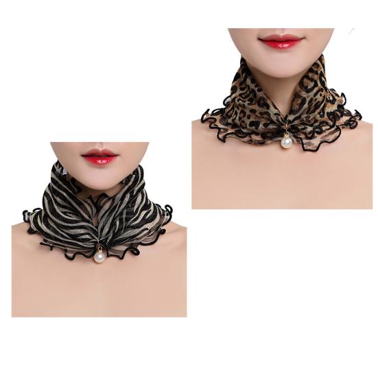 2Pcs Women Faux Silk Scarf Printing Faux Pearl Decor Lace Trim Lightweight Scarf Hand Strap Accessory