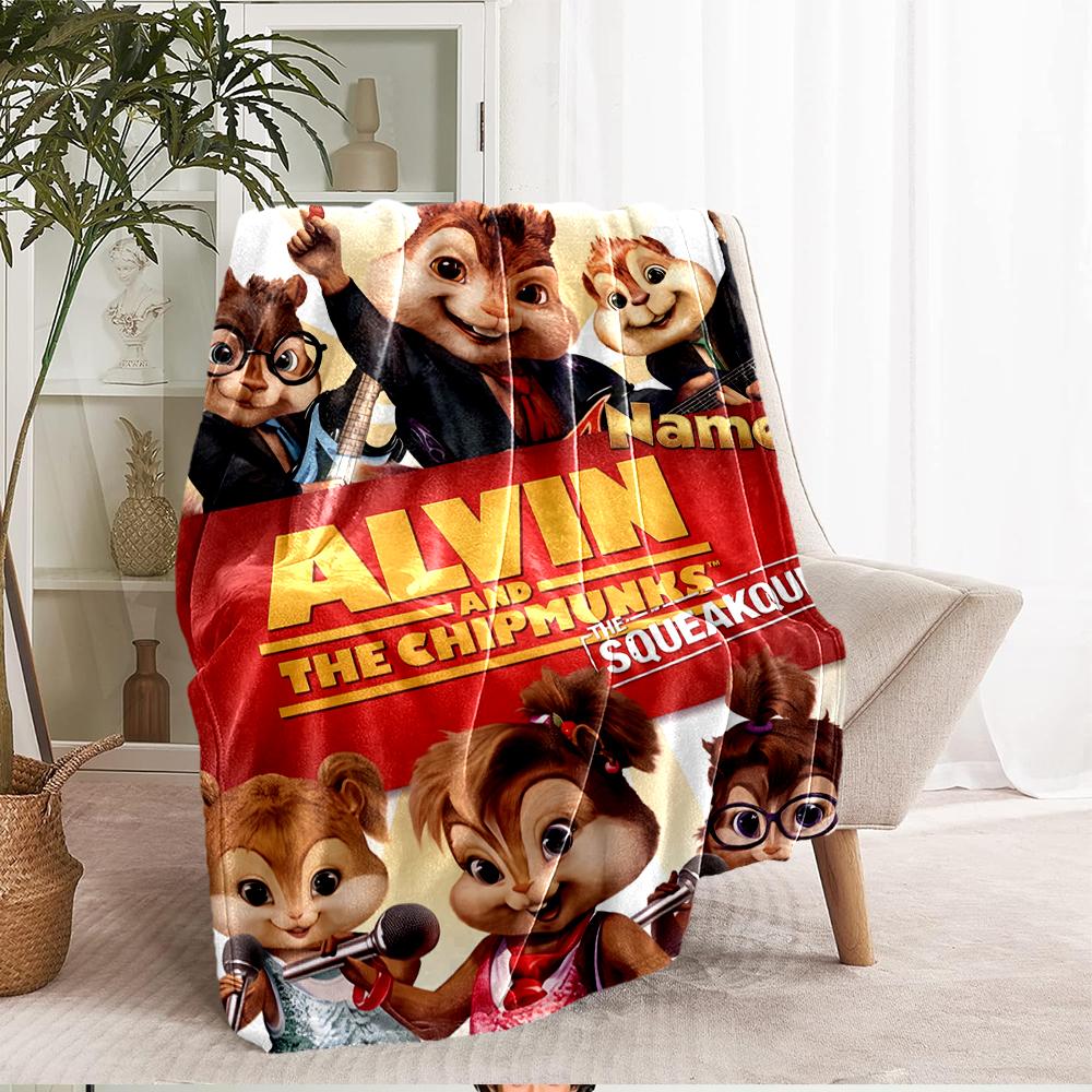 Custom Name Alvin and the Chipmunks Theme Printed Blanket - Perfect for Couch, Bed, Travel & Outdoor Use | Machine Washable, Cozy & Durable.