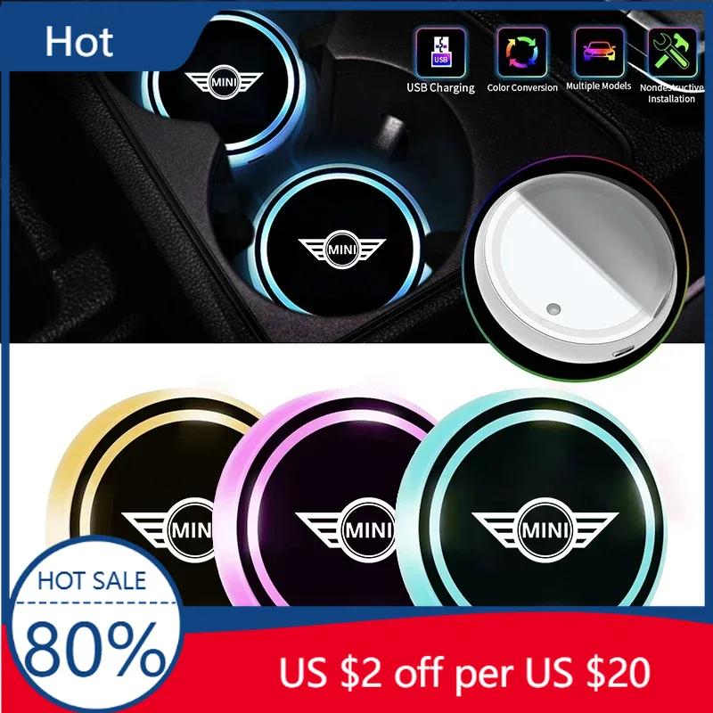 2025 Car Luminous LED Light Coaster Water Cup Mat Holder For BMW Mini Cooper One S JCW F55 F56 F57 F60 Coupe R50 R53 R56 R5