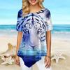 Women Plus Size Ladies Tee Shirts Colorful Tiger Print Loose Casual Tops Female Irregular Summer Clothes